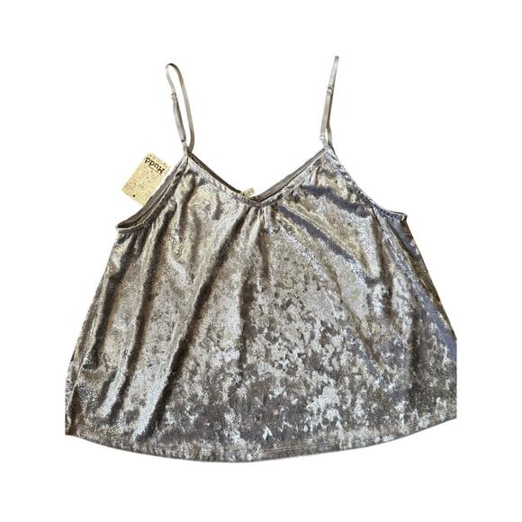 Mudd Silver Metallic Stars Spaghetti Strap Velvet Tank Cami Y2K size Medium NWT - Picture 3 of 6